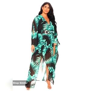 Fashion Nova Tropical Bestie Maxi Dress - Black/Green